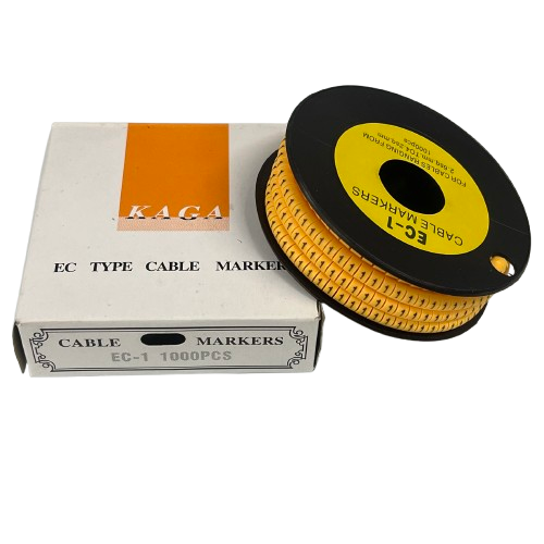 Cable Marker 1 Yellow spool of EC 1 cable markers 1000pcs on black reel with white box packaging from China