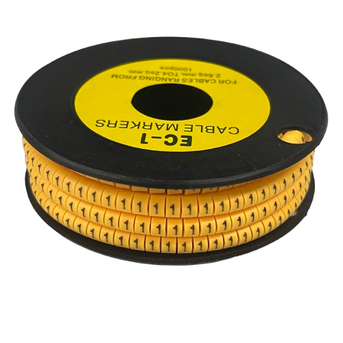 Cable Marker 1 Yellow spool of numbered cable markers for wire identification and tidy cable management