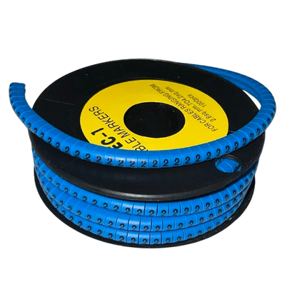 Cable Marker 2 Blue spool of flexible numbered snap on cable markers for wire identification and cable management