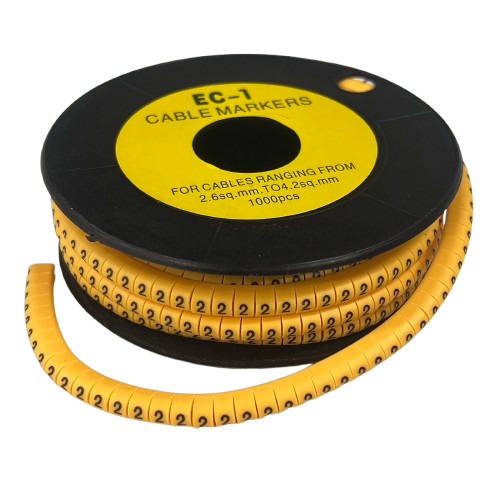 Cable Marker 2 Yellow plastic ring markers on black spool for cable labeling 1000 pieces ideal for wire organization