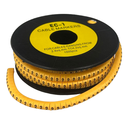 Cable Marker 2 Yellow plastic ring markers on black spool for cable labeling 1000 pieces ideal for wire organization
