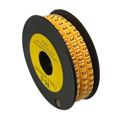 Grippes Cable Marker 3 - Yellow reel of numbered adhesive cable markers for wiring organization