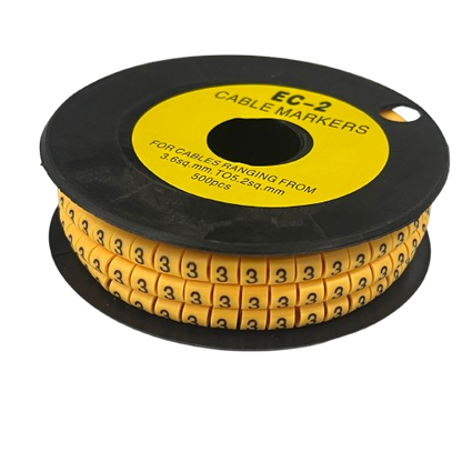 Grippes Cable Marker 3 - Yellow spool of numbered plastic cable labels for wire identification and organization