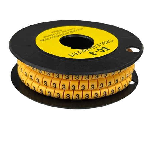 Cable Marker 3 yellow spool from China with repeated numeric 3 cable markers for wire labeling and organization