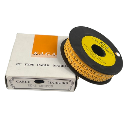 Grippes Cable Marker 3 - Yellow spool of numbered adhesive cable markers with box for organizing wires
