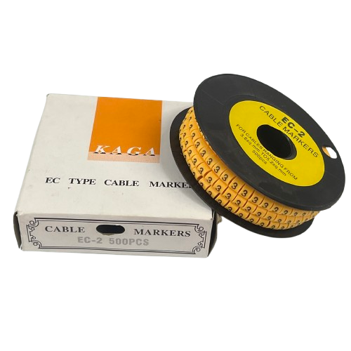 Grippes Cable Marker 3 - Yellow spool of numbered adhesive cable markers with box for organizing wires