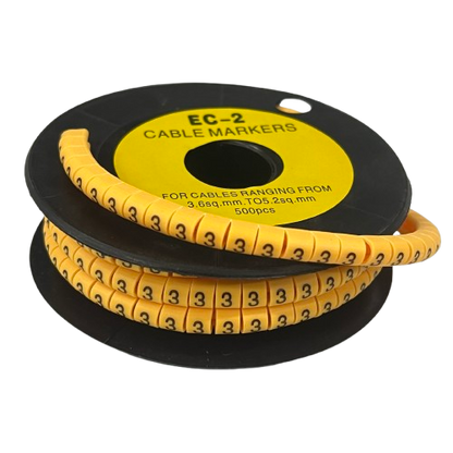 Grippes Cable Marker 3 - Yellow spool of flexible numbered markers for organizing electrical cables