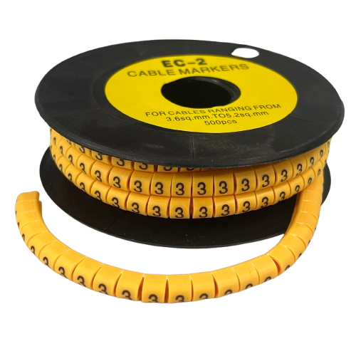 Grippes Cable Marker 3 - Yellow spool of segmented number 3 cable markers for wire labeling