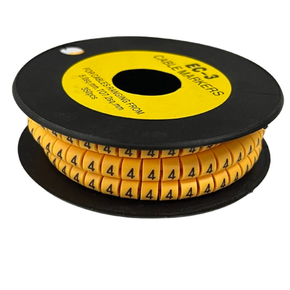 Grippes Cable Marker - 4 Yellow spool of yellow numeric cable rings on black reel for wire identification