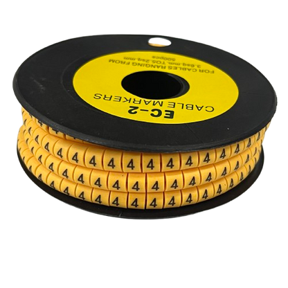 Grippes Cable Marker 4 - Yellow spool with rows of adhesive number 4 markers for cable identification