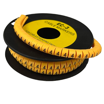 Grippes Cable Marker - 4 Yellow spool of numbered cable management markers for organized wiring