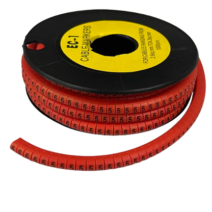 Grippes Cable Marker 5 Red spool of flexible segmented red cable management markers printed with number 5