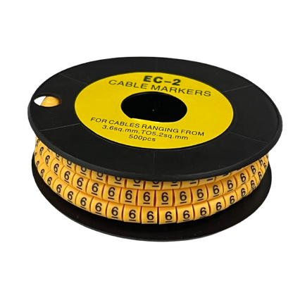 Grippes Cable Marker - 6 Yellow reel of numbered yellow markers on black spool for cable labeling
