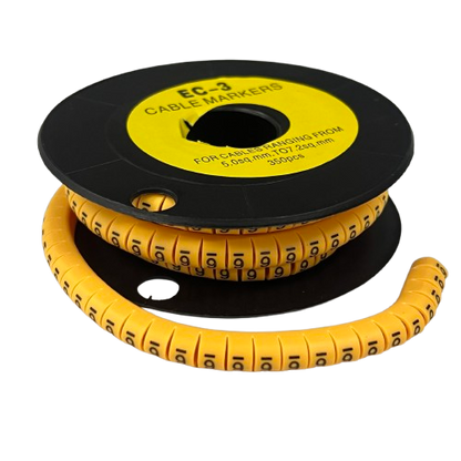 Cable Marker 6 Yellow segmented numbered cable sleeve on spool for wire identification and cable management