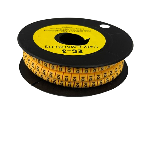 Spool of durable plastic numeric cable markers on reel for wiring identification Cable Marker 6 Yellow for cable management