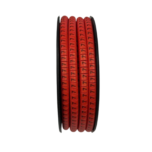 Grippes Cable Marker -7 Red spool of flexible red cable markers stamped with number 7 for wire identification