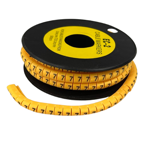 Grippes Cable Marker 7 Yellow spool of flexible segmented yellow markers with black 7 digits for wire labeling