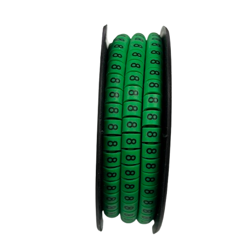 Spool of China made Cable Marker - 8 Green numeric rings for cable identification on wiring harnesses