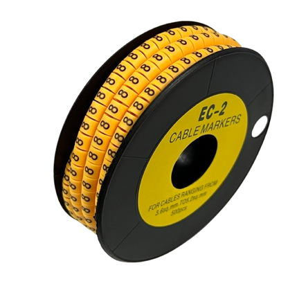Grippes Cable Marker 8 - Yellow reel of numeric cable markers on black spool for wire identification and organization