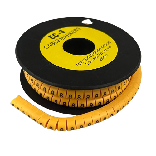Cable marker - 8 Yellow flexible spiral cable identification tape on black spool for wiring organization