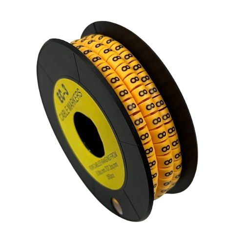Spool of numbered plastic Cable marker - 8 Yellow reel for cable identification and organization