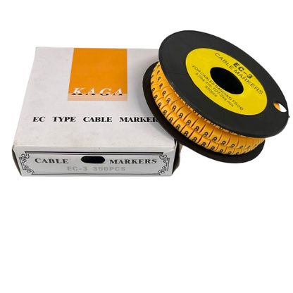 Cable marker - 8 Yellow reel of numeric cable markers on black spool with KAGA box for wiring identification