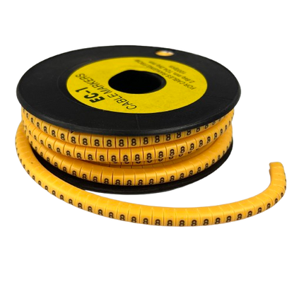 Spool of yellow numbered cable markers on reel for wire identification and labeling Cable Marker - 8 Yellow