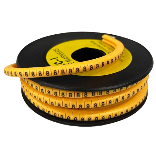 Spool of Cable Marker - 8 Yellow snap on wire labels for cable management and easy identification