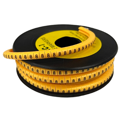 Spool of Cable Marker - 8 Yellow snap on wire labels for cable management and easy identification
