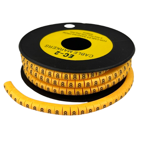Grippes Cable Marker 8 - Yellow spool of flexible numbered cable management markers with repeating black 8s