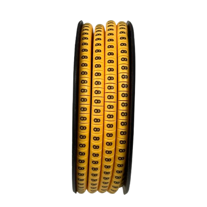 Spool of yellow numeric cable labels showing repeated 8 markers for wiring organization Cable Marker - 8 Yellow