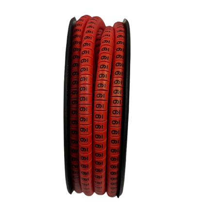 Spool of Grippes Cable Marker - 9 Red ring labels with black numerals on flexible red tubing for cable organization