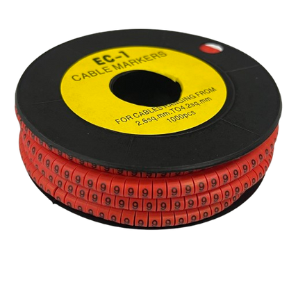 Grippes Cable Marker - 9 Red spool of numbered cable markers for wire identification and cable management