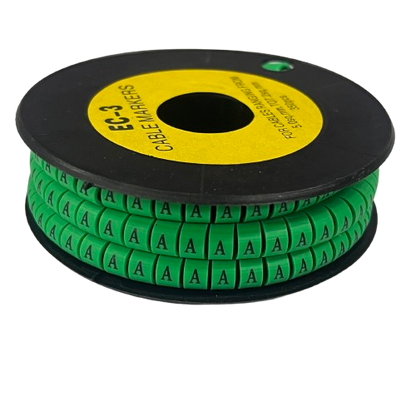 Cable Marker - A Green spiral spool of green letter A cable markers for cable management and wire labeling