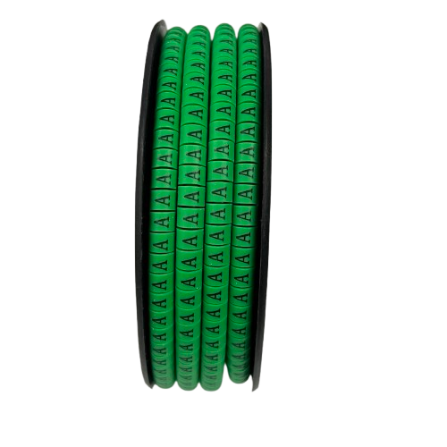 Grippes Cable Marker - A Green spool of vinyl letter A cable markers for organized wiring and labeling