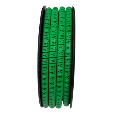 Grippes Cable Marker - A Green spool of vinyl letter A cable markers for organized wiring and labeling