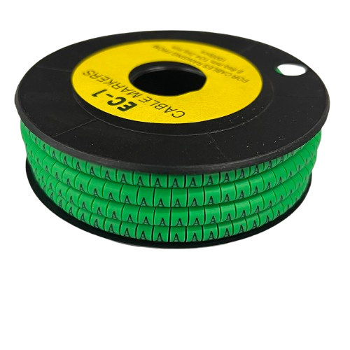 Grippes spool of Cable Marker - A Green adhesive cable markers with repeating A letters for identification