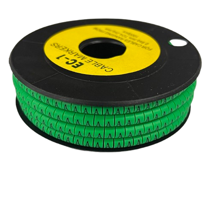 Grippes spool of Cable Marker - A Green adhesive cable markers with repeating A letters for identification