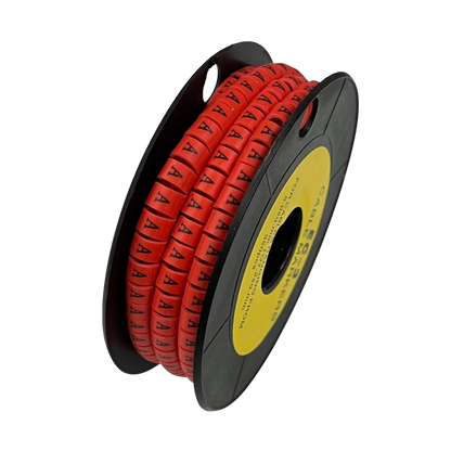 Grippes Cable Marker A - Red on a spool, ideal for organizing and identifying cables.