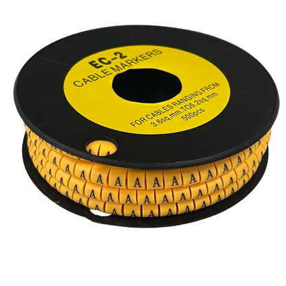Grippes Cable Marker A - Yellow spool of adhesive A markers on black reel for cable management