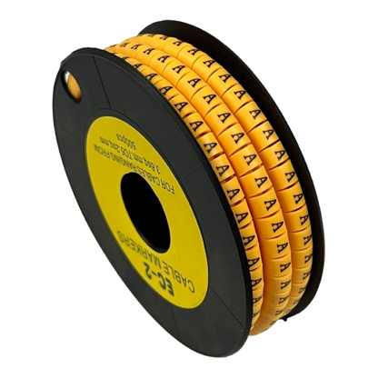 Grippes spool of Cable Marker A - Yellow ringed letter A cable markers for cable management and identification