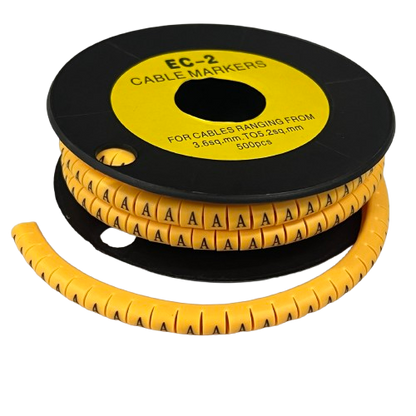 Grippes spool of yellow cable markers printed A segments for wiring identification Cable Marker A - Yellow