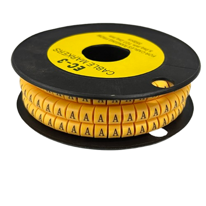 Spool of yellow letter A cable markers on black reel ideal for cable labeling Cable Marker - A Yellow