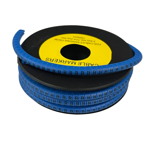 China vendor spool of blue cable markers with repeating B labels for wire identification Cable Marker - B Blue