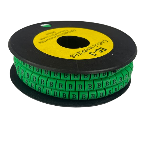 Spool of green letter B cable markers on beads for wire identification Cable Marker - B Green