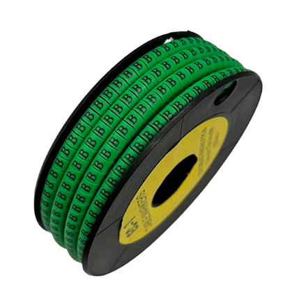 Grippes Cable Marker - B Green reel of green B markers on a black spool for organizing and labeling cables
