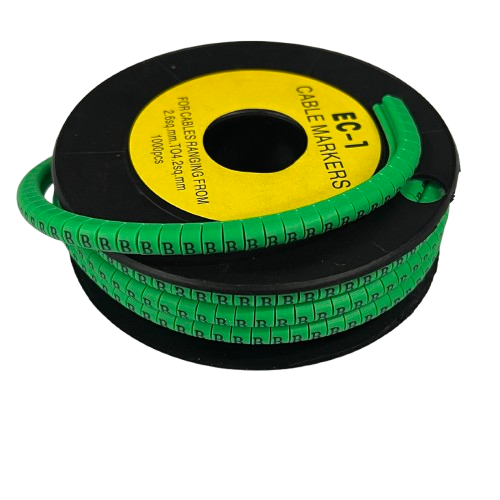 Grippes Cable Marker - B Green spool of segmented green cable ID markers with repeated letter B for wiring organization