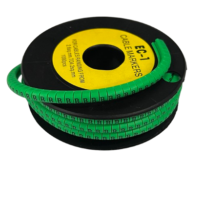 Grippes Cable Marker - B Green spool of segmented green cable ID markers with repeated letter B for wiring organization