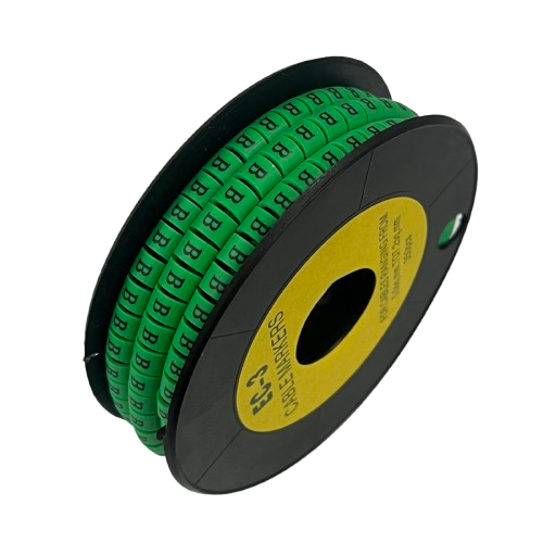 Spool of green cable identification rings with printed B letters Cable Marker - B Green for wiring and panels