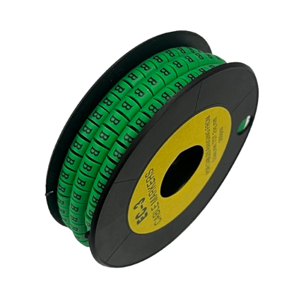 Spool of green cable identification rings with printed B letters Cable Marker - B Green for wiring and panels